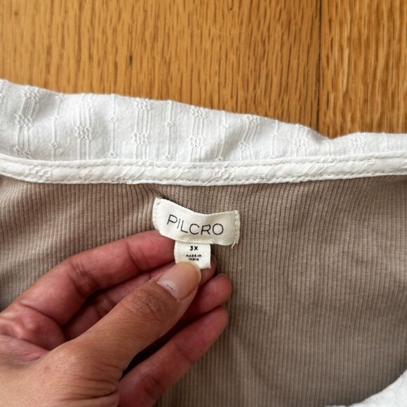 Pilcro Anthropologie Cottagecore Peter Pan Collar Top Taupe 3X Romantic Prairie - Picture 5 of 16